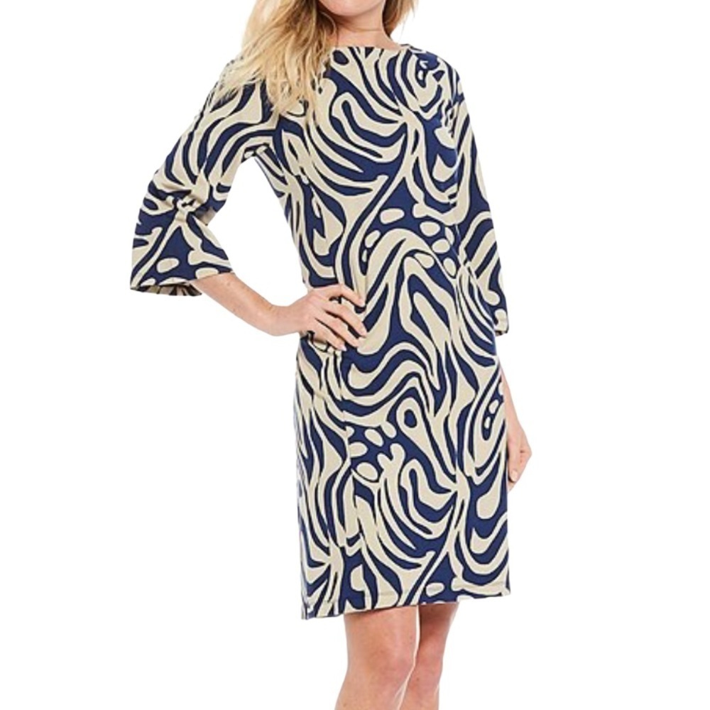 J. McLaughlin Navy and Cream Patterned Dress